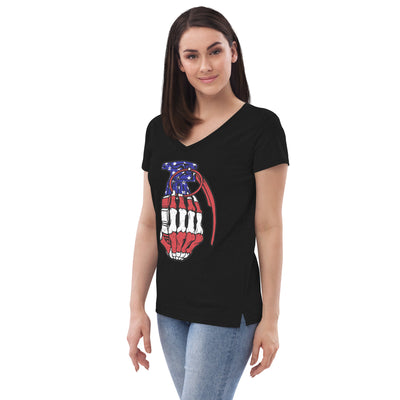 Women’s recycled v-neck t-shirt Red White and Blue