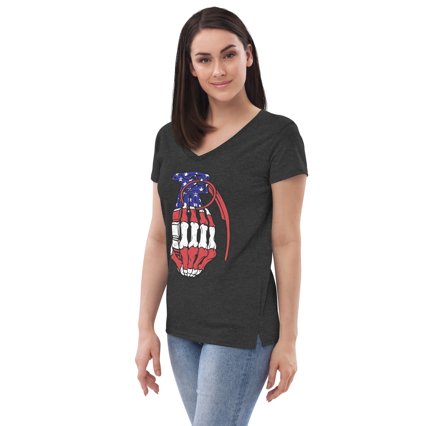 Women’s recycled v-neck t-shirt Red White and Blue