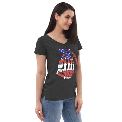 Women’s recycled v-neck t-shirt Red White and Blue