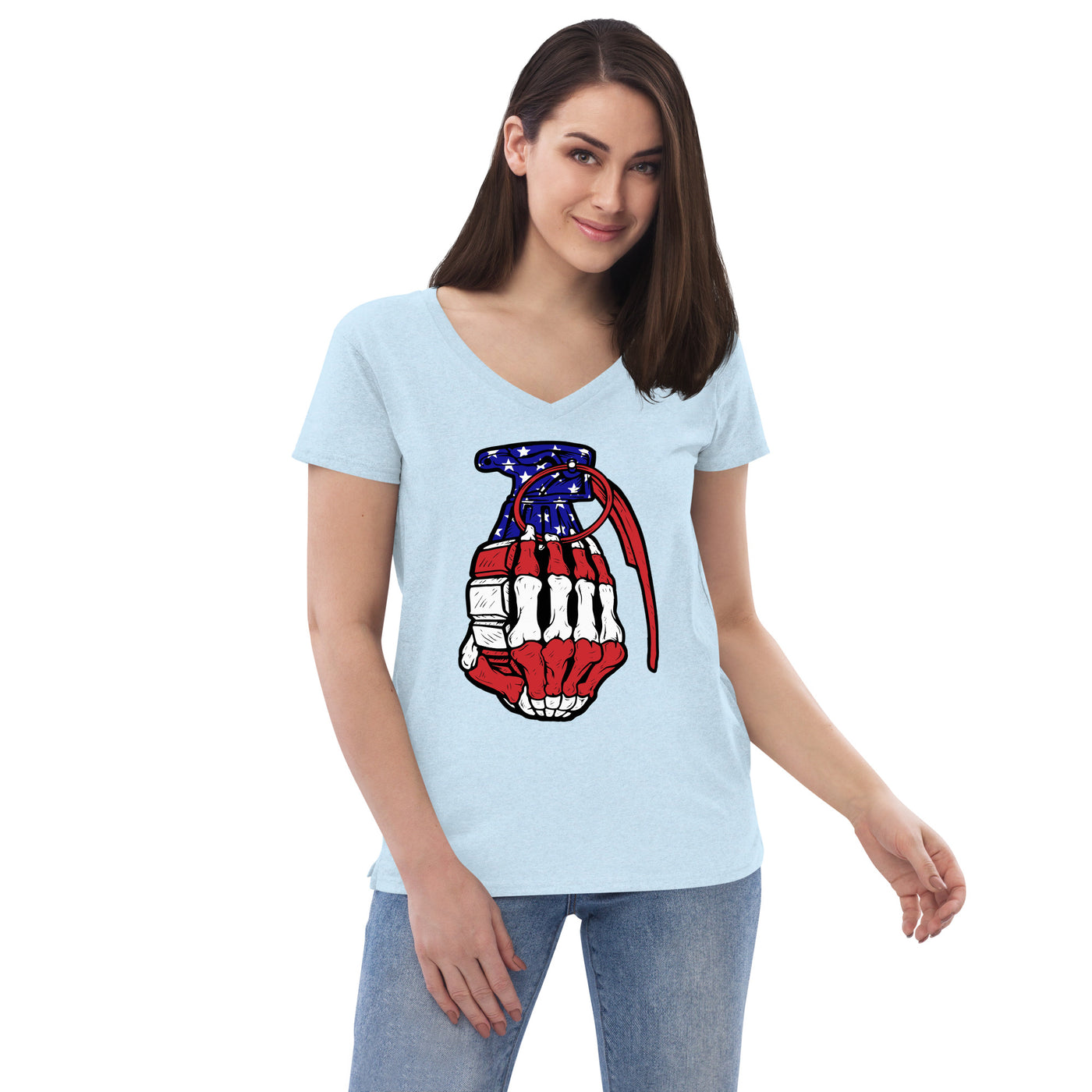 Women’s recycled v-neck t-shirt Red White and Blue