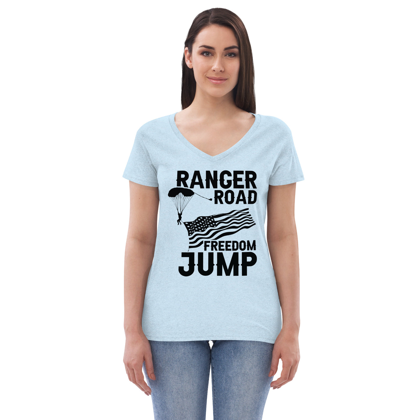 Women’s recycled v-neck t-shirt Freedom Jump