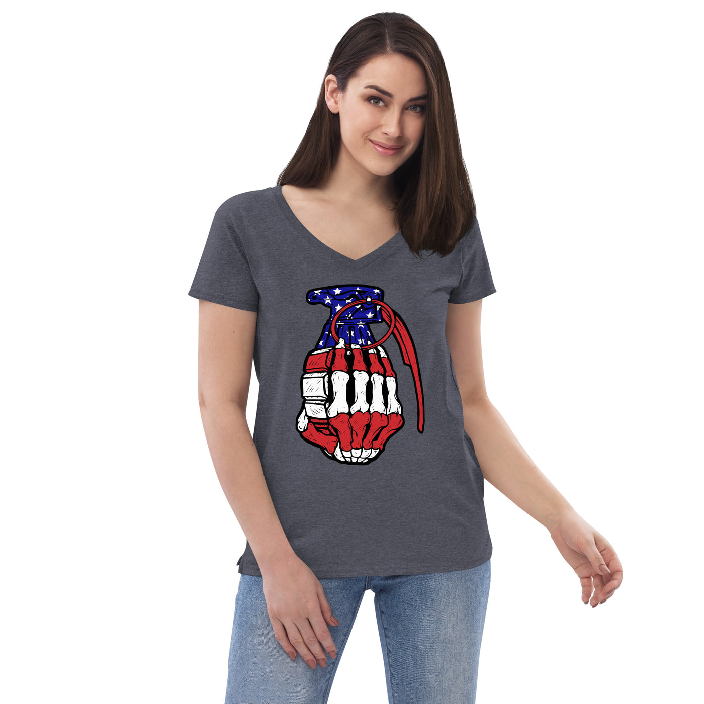 Women’s recycled v-neck t-shirt Red White and Blue