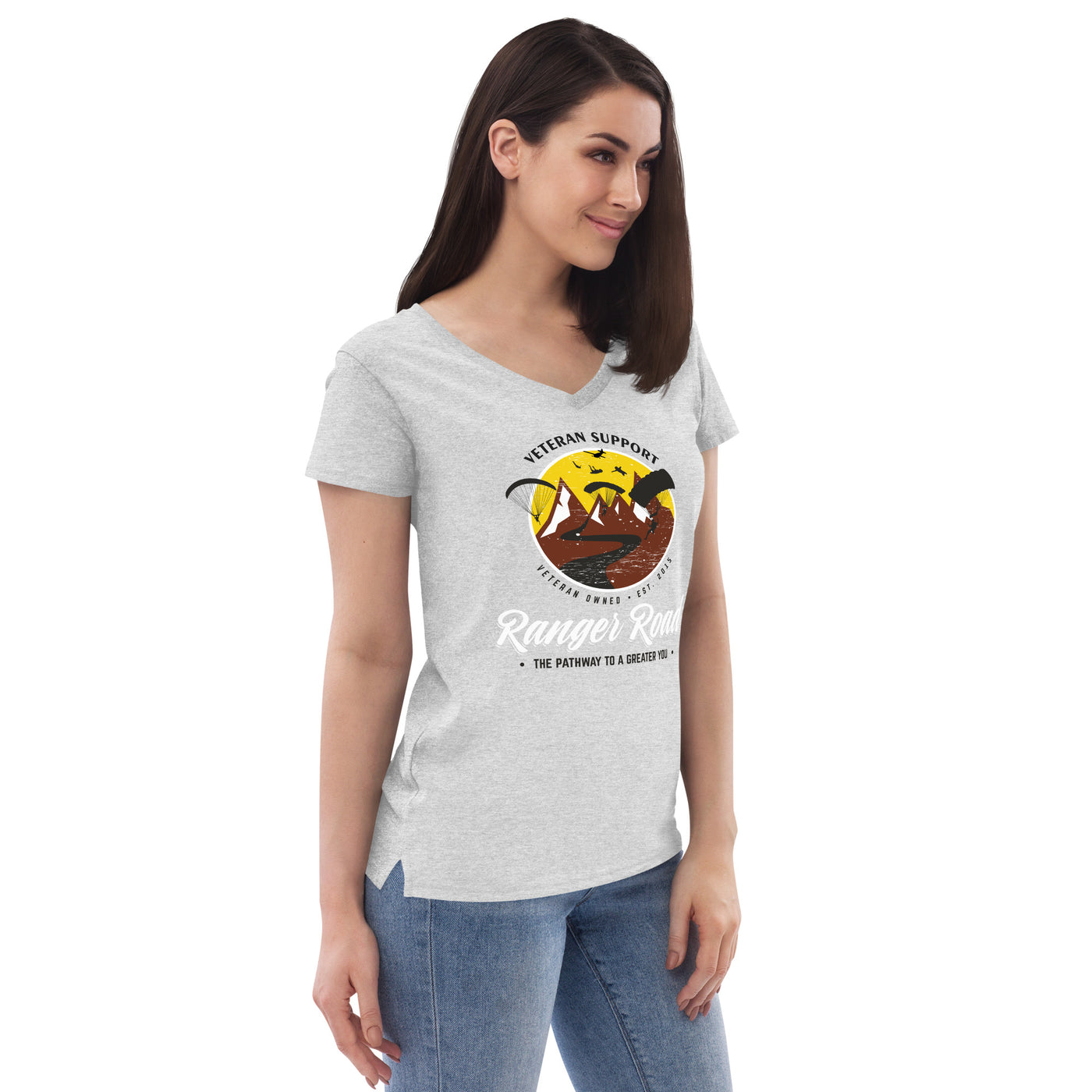 Women’s recycled v-neck t-shirt Skydiving